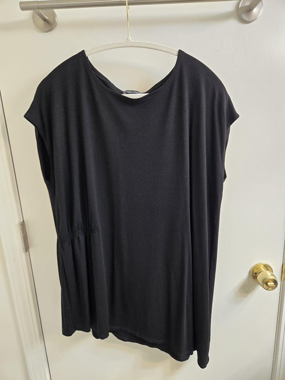 Eileen Fisher Black Women's Asymmetry Short Sleeve Crewneck Top Size L
